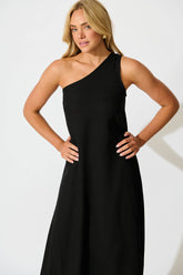 Black Linen Off-Shoulder Maxi Dress